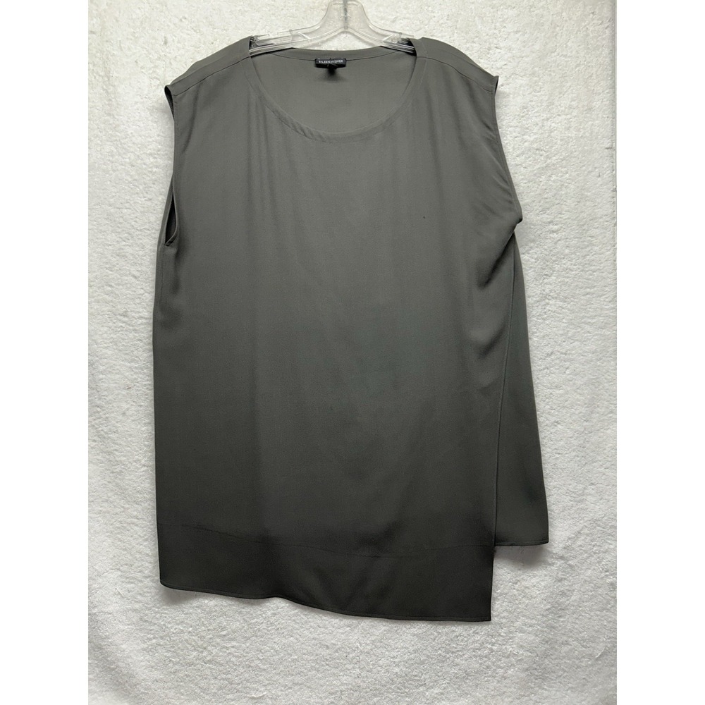 Eileen Fisher Womens Size L Gray Silk Georgette Crepe Asymmetric Wrap Top (T8)